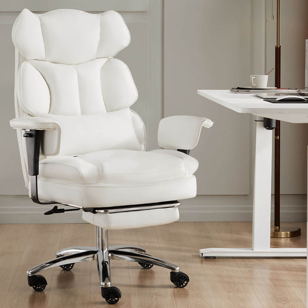 CONCETTA Office Computer Chair - High Back PU Leather Taipan Swivel Chair with Ergonomic Leg Rest and Lumbar Support, Height Adjustable