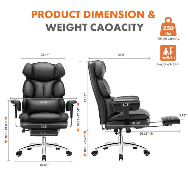 CONCETTA Office Computer Chair - High Back PU Leather Taipan Swivel Chair with Ergonomic Leg Rest and Lumbar Support, Height Adjustable