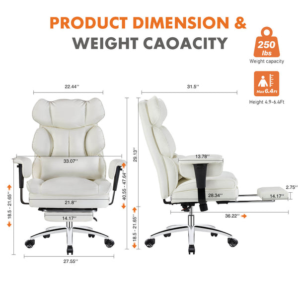 CONCETTA Office Computer Chair - High Back PU Leather Taipan Swivel Chair with Ergonomic Leg Rest and Lumbar Support, Height Adjustable