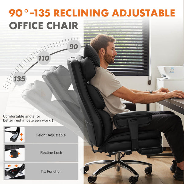 CONCETTA Office Computer Chair - High Back PU Leather Taipan Swivel Chair with Ergonomic Leg Rest and Lumbar Support, Height Adjustable