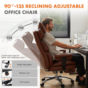 CONCETTA Office Computer Chair - High Back PU Leather Taipan Swivel Chair with Ergonomic Leg Rest and Lumbar Support, Height Adjustable