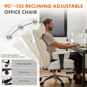 CONCETTA Office Computer Chair - High Back PU Leather Taipan Swivel Chair with Ergonomic Leg Rest and Lumbar Support, Height Adjustable