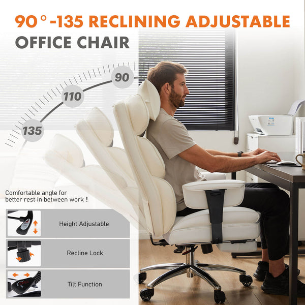 CONCETTA Office Computer Chair - High Back PU Leather Taipan Swivel Chair with Ergonomic Leg Rest and Lumbar Support, Height Adjustable