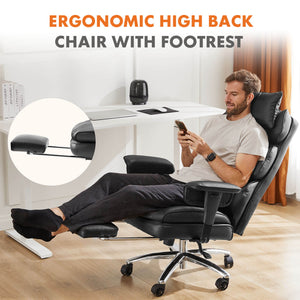 CONCETTA Office Computer Chair - High Back PU Leather Taipan Swivel Chair with Ergonomic Leg Rest and Lumbar Support, Height Adjustable