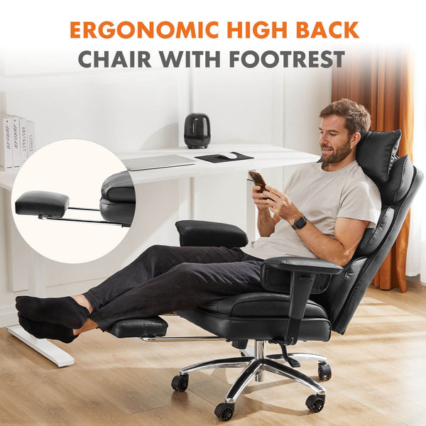 CONCETTA Office Computer Chair - High Back PU Leather Taipan Swivel Chair with Ergonomic Leg Rest and Lumbar Support, Height Adjustable