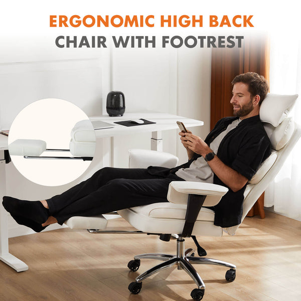 CONCETTA Office Computer Chair - High Back PU Leather Taipan Swivel Chair with Ergonomic Leg Rest and Lumbar Support, Height Adjustable