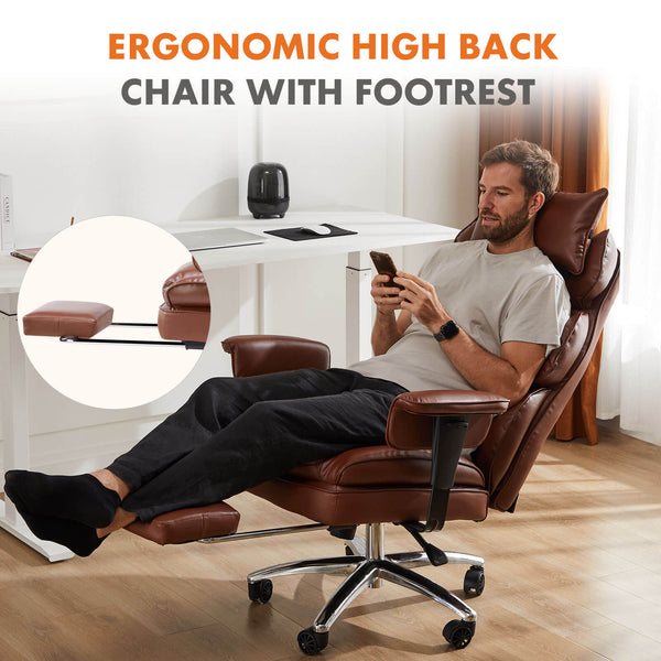 CONCETTA Office Computer Chair - High Back PU Leather Taipan Swivel Chair with Ergonomic Leg Rest and Lumbar Support, Height Adjustable