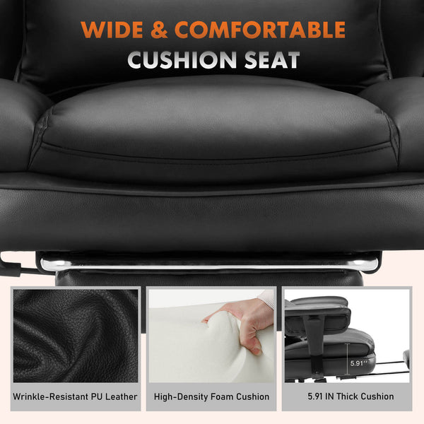 CONCETTA Office Computer Chair - High Back PU Leather Taipan Swivel Chair with Ergonomic Leg Rest and Lumbar Support, Height Adjustable