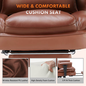 CONCETTA Office Computer Chair - High Back PU Leather Taipan Swivel Chair with Ergonomic Leg Rest and Lumbar Support, Height Adjustable