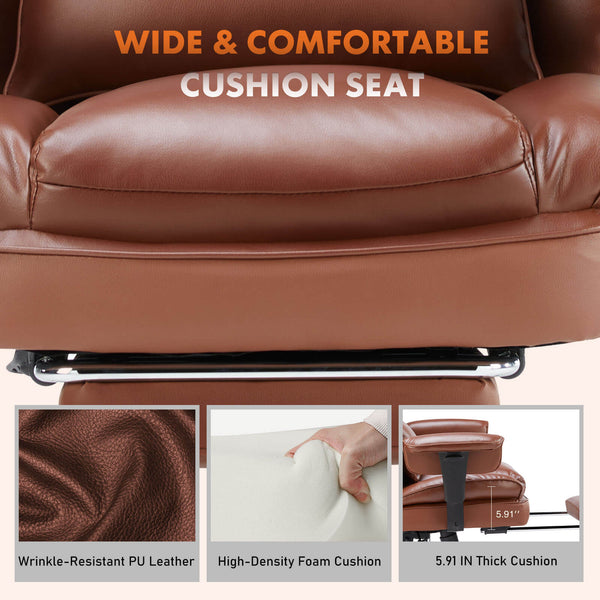 CONCETTA Office Computer Chair - High Back PU Leather Taipan Swivel Chair with Ergonomic Leg Rest and Lumbar Support, Height Adjustable
