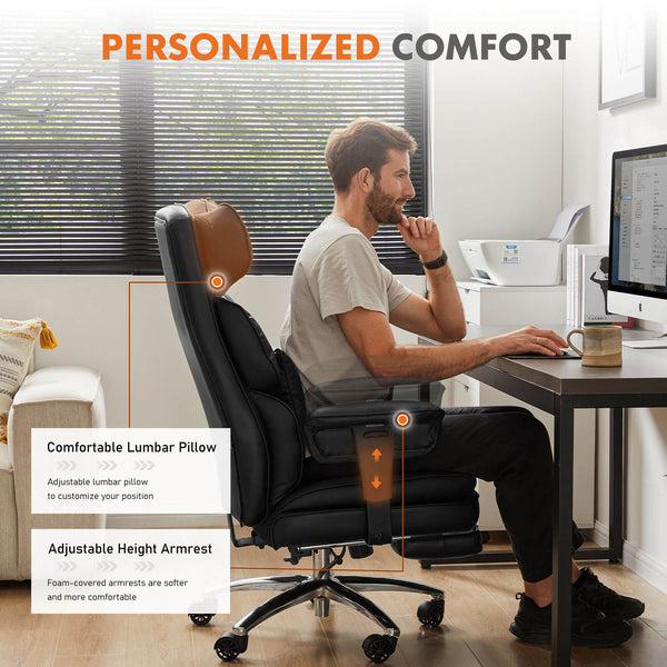 CONCETTA Office Computer Chair - High Back PU Leather Taipan Swivel Chair with Ergonomic Leg Rest and Lumbar Support, Height Adjustable