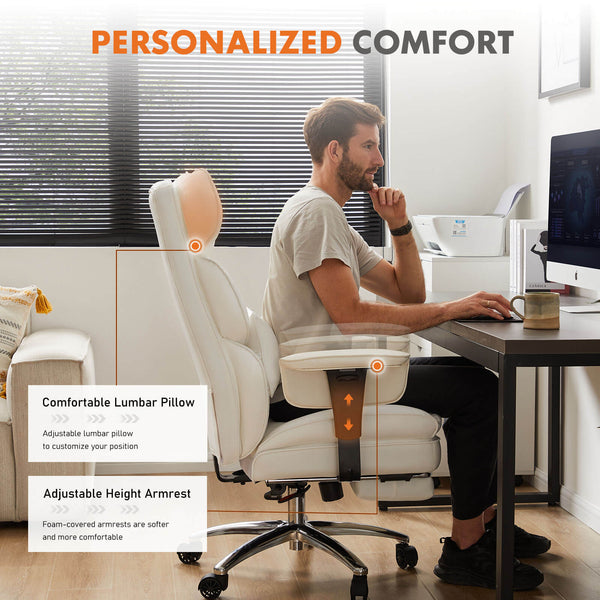 CONCETTA Office Computer Chair - High Back PU Leather Taipan Swivel Chair with Ergonomic Leg Rest and Lumbar Support, Height Adjustable