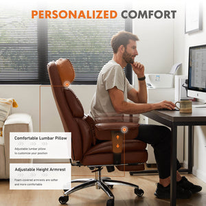 CONCETTA Office Computer Chair - High Back PU Leather Taipan Swivel Chair with Ergonomic Leg Rest and Lumbar Support, Height Adjustable