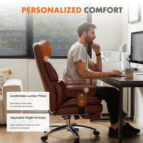 CONCETTA Office Computer Chair - High Back PU Leather Taipan Swivel Chair with Ergonomic Leg Rest and Lumbar Support, Height Adjustable