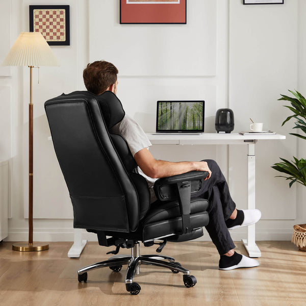 CONCETTA Office Computer Chair - High Back PU Leather Taipan Swivel Chair with Ergonomic Leg Rest and Lumbar Support, Height Adjustable