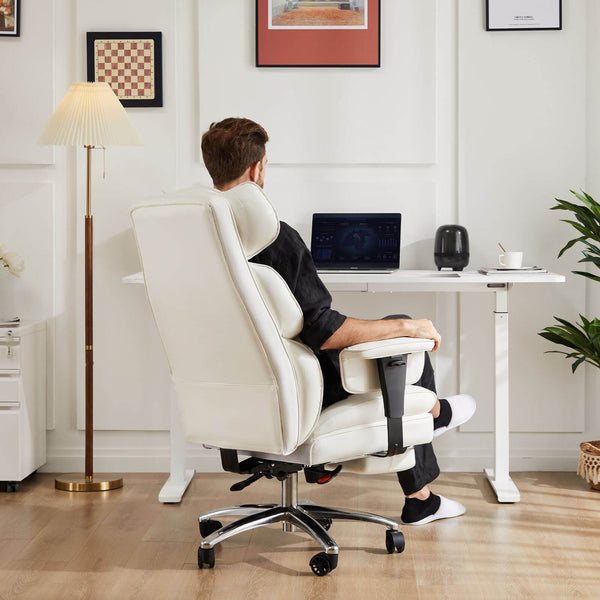 CONCETTA Office Computer Chair - High Back PU Leather Taipan Swivel Chair with Ergonomic Leg Rest and Lumbar Support, Height Adjustable