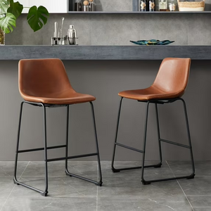 CONCETTA Bar Stools Set of 2, Counter Height Bar Stools, 26 Inch Armless Industrial Faux Leather Barstools with Metal Legs and Footrest for Home Office Kitchen