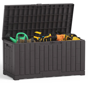 SHOUFTW 60 Gallon Deck Box, Waterproof Outdoor Storage Bin with Lockable Lid, UV Resistant Resin, Portable for Patio & Garden
