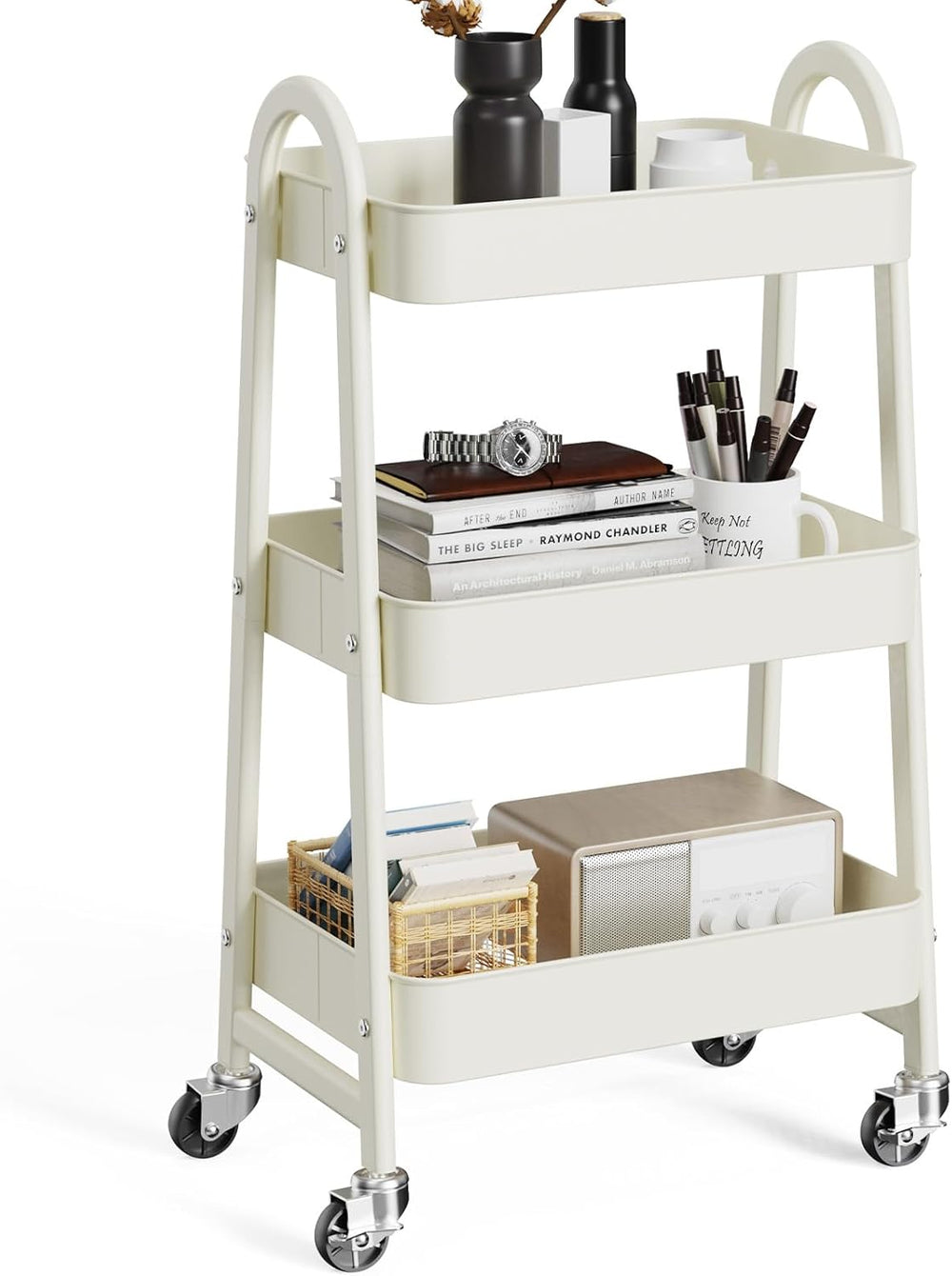 CONCETTA 3 Tier Utility Rolling Cart, Metal Mobile Storage Shelf with Lockable Caster Wheels, Organization for Livingroom, Bathroom & Kitchen, Gray