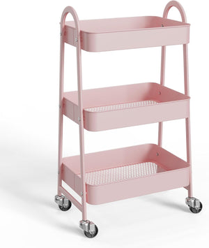 CONCETTA 3 Tier Utility Rolling Cart, Metal Mobile Storage Shelf with Lockable Caster Wheels, Organization for Livingroom, Bathroom & Kitchen, Gray