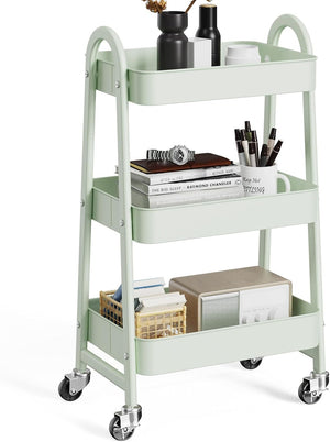 CONCETTA 3 Tier Utility Rolling Cart, Metal Mobile Storage Shelf with Lockable Caster Wheels, Organization for Livingroom, Bathroom & Kitchen, Gray