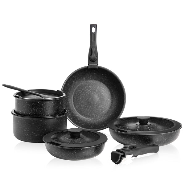 CONCETTA 12Pcs Pots and Pans Set-Nonstick Kitchen Cookware, with Detachable Handle, Induction Cookware, Dishwasher Oven Safe
