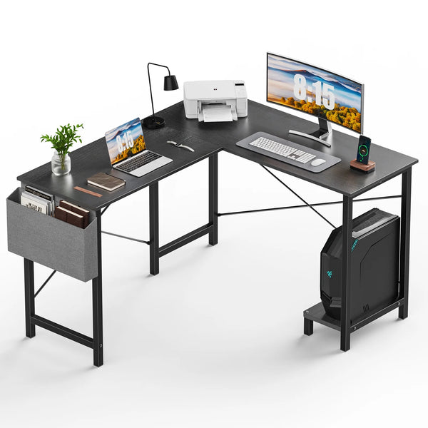 CONCETTA 49 Inch Modern L Shaped Computer Desk with Lower Storage Shelf & Side Bag, Two-Way Convertible Corner Gaming Table for Home Office