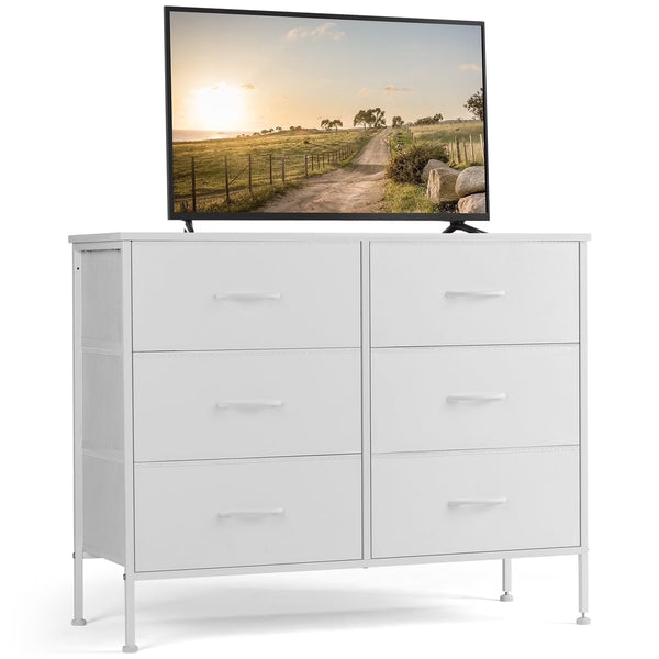 CONCETTA Dresser TV Stand, Console Table with 6 Wide Drawers, Entertainment Center for 55" TV Storage Fabric Dresser Drawer
