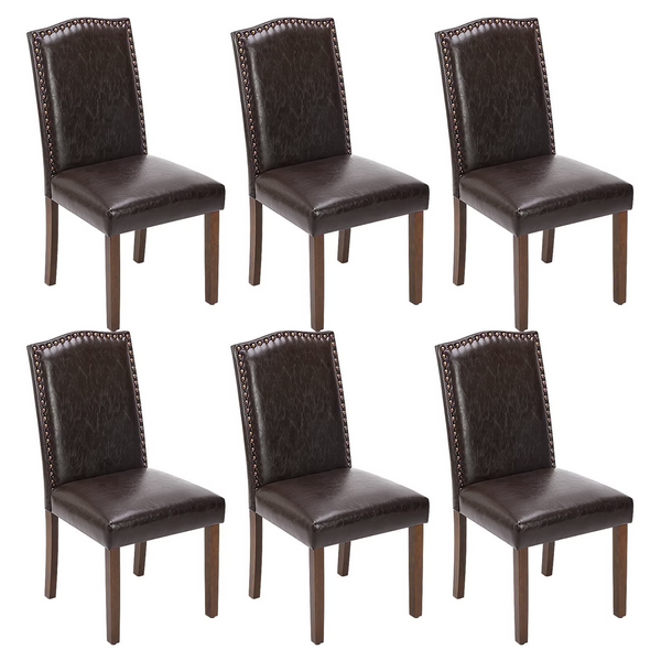 CONCETTA Set of Living Room, Upholstered Leather Dining, Parsons Nailhead Trim and Wood Legs