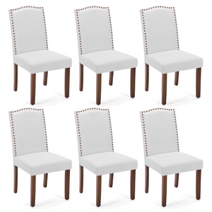 CONCETTA Set of Living Room, Upholstered Leather Dining, Parsons Nailhead Trim and Wood Legs