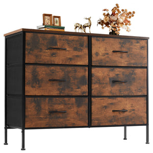 CONCETTA Dresser TV Stand, Console Table with 6 Wide Drawers, Entertainment Center for 55" TV Storage Fabric Dresser Drawer