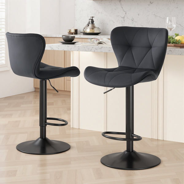 CONCETTA Set of 2 Swivel Bar Stools - Adjustable Height Modern Fabric Upholstered Barstools Counter Bar Chairs with Backrest for Kitchen Island & Home Bar