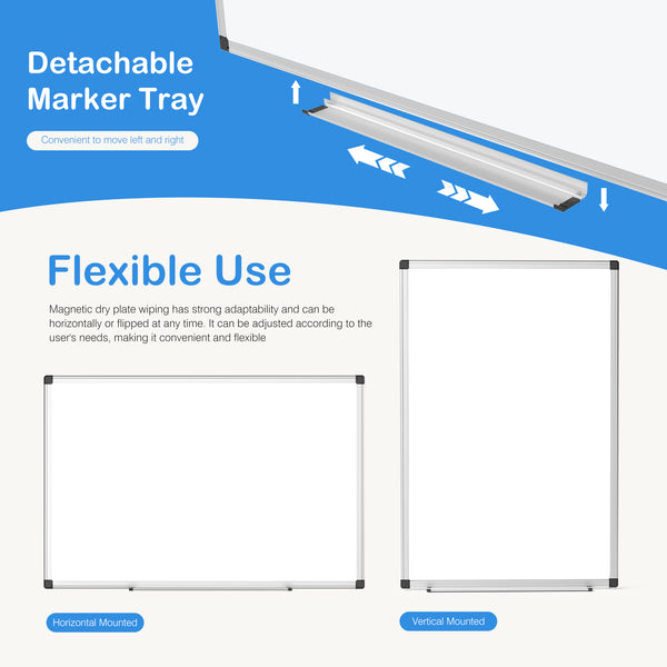 SHOUFTW Magnetic Whiteboard for Wall, Dry Erase Board with Aluminum Frame & Tray, Easy Mount Horizontal or Vertical, for Office Classroom Home