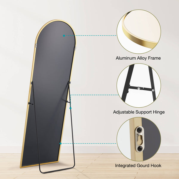 JOINSUN Floor Standing Mirror, Wall Mirror with Stand Aluminum Alloy Thin Frame