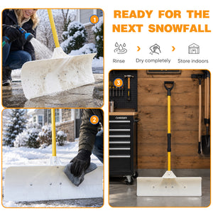 CONCETTA 30"/36" Snow Pusher, Wide Snow Plow Shovel with Non-Stick Poly Blade, Reinforced Metal Handle, Heavy-Duty Winter Removal Tool for Driveways & Sidewalks, White
