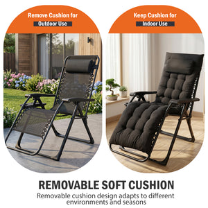 SHOUFTW Padded Zero Gravity Lounge Chair with Detachable Cushion & Side Tray, Folding Reclining Patio Chair, Outdoor Lawn Lounger