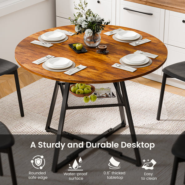 CONCETTA Round Extendable Dining Table for 4-8 People, Space-Saving Wood Kitchen Table with Pedestal Base & Storage Shelf, Modern Expandable Oval Dining Table for Home & Apartment