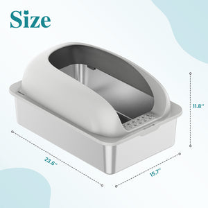 CONCETTA 24in Stainless Steel Cat Litter Box with Lid, Large Cat Litter Box for Cats, High Wall Sides, Anti-Urine Leakage, Easy Cleaning, Scoop and Mat Included