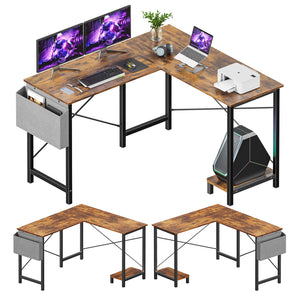 CONCETTA L-Shaped Computer Desk - 50" Corner Gaming Table with Console Shelf and Side Storage Pocket for Office, Bedroom, Living Room
