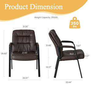 CONCETTA Big and Tall Guest Chair, Tufted Leather Heavy Duty Reception Chair with Padded Arms, for Office, Home, and Bedroom, Black, Brown