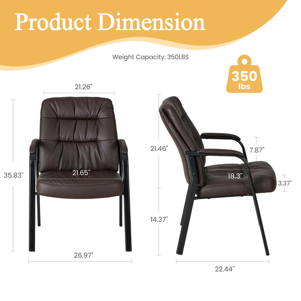 CONCETTA Big and Tall Guest Chair, Tufted Leather Heavy Duty Reception Chair with Padded Arms, for Office, Home, and Bedroom, Black, Brown