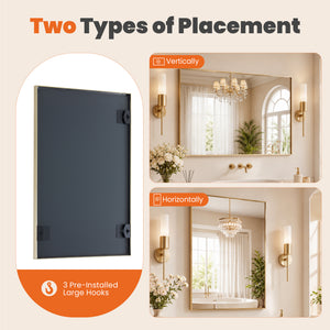 CONCETTA Bathroom Mirror, Brushed Aluminium Framed, Rectangle with Square Corner for Wall Home Decor Modern Style
