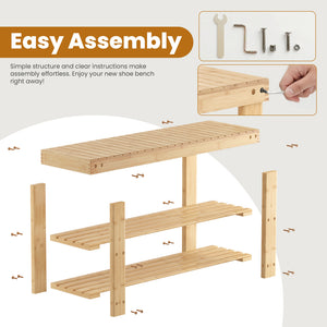 CONCETTA Bamboo Shoe Rack & Bench, 3-Tier 280 lb Capacity Storage Organizer for Entryway, Living Room, Balcony