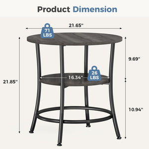 CONCETTA 2-Tier Small Round Side Table, Bedside Nightstand with Sturdy 70lbs Top Capacity, End Table for Living Room, Bed Room & Small Spaces