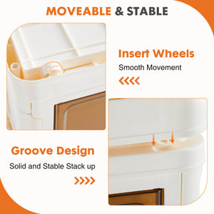 CONCETTA Stackable Plastic Storage Bins with Lids -Foldable Storage Boxes with Doors & Wheels, Portable and Lockable Organizer Boxes for Living Room, Bedroom