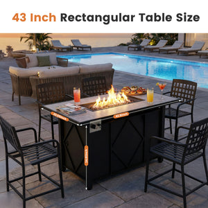 SHOUFTW 43" Propane Fire Pit Table, Outdoor Rectangular Gas Fire Pit with Lid & Waterproof Cover for Patio Backyard Deck Gatherings, 50000 BTU, Black