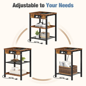 CONCETTA 3 Tier Nightstand with Charging Station, Bedside End Table for Bedroom Living Room