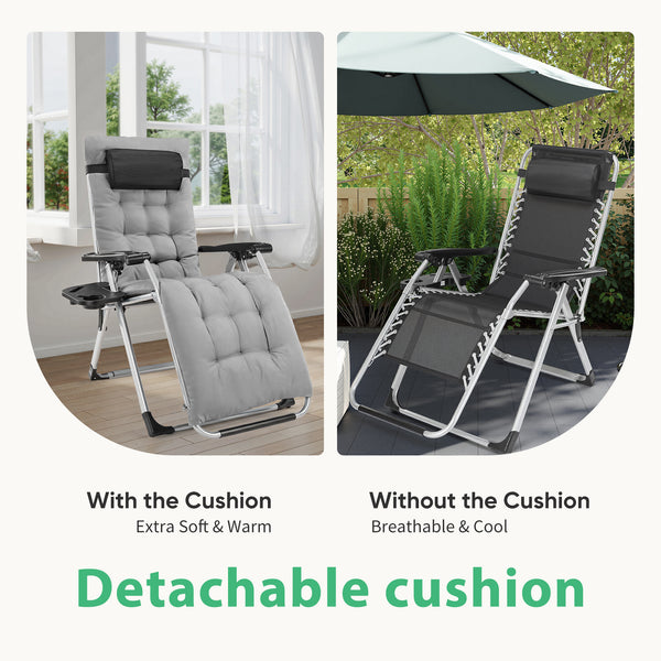 CONCETTA Padded Zero Gravity Chair, Lounge Chair with Removable Cushion and Trays,Folding deck chair patio chair, Lawn Lounger, Gray