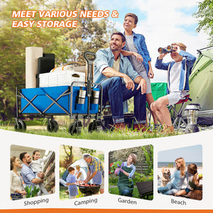 CONCETTA Collapsible Foldable Wagon Cart-with All-Terrain Wheels, Heavy Duty Utility Grocery Wagon with Drink Holders for Shopping Sports Camping