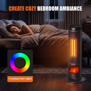 SHOUFTW 1500W Space Heater, 23" Electric Heater with Remote and Thermostat, 12H Timer, 4 Modes & 70°Oscillation, Overheat & Tip-Over Protection for Indoor